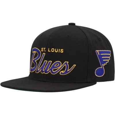 Mitchell & Ness Men's  Black St. Louis Blues Core Team Script 2.0 Snapback Hat