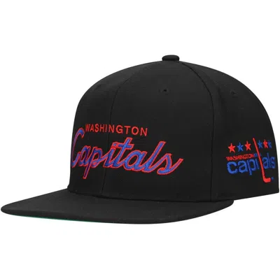 Mitchell & Ness Black Washington Capitals Core Team Script 2.0 Snapback Hat