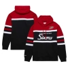 MITCHELL & NESS MITCHELL & NESS BLACK/RED PHILADELPHIA 76ERS HEAD COACH PULLOVER HOODIE