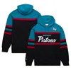 MITCHELL & NESS MITCHELL & NESS BLACK/TEAL DETROIT PISTONS HEAD COACH PULLOVER HOODIE