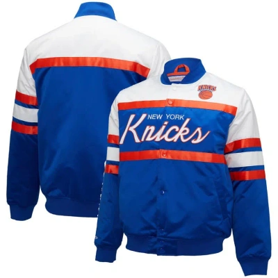 Mitchell & Ness Men's  Blue, White New York Knicks Big And Tall Heavyweight Full-snap Satin Jacket In Blue,white