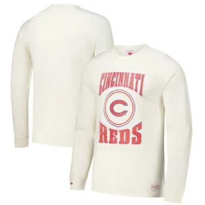 Mitchell & Ness Cream Cincinnati Reds Arched Logo Slub Long Sleeve T-shirt