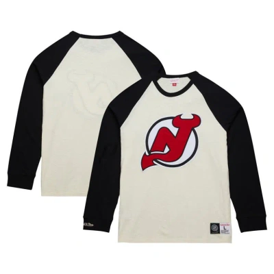 Mitchell & Ness Men's  Cream New Jersey Devils Legendary Slub Vintage-like Raglan Long Sleeve T-shirt