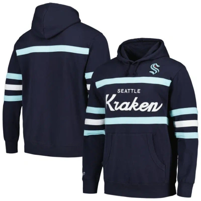 Mitchell & Ness Men's  Deep Sea Blue Seattle Kraken Head Coach Pullover Hoodie