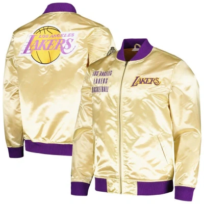 Mitchell & Ness Men's  Gold Distressed Los Angeles Lakers Team Og 2.0 Vintage-like Logo Satin Full-zi