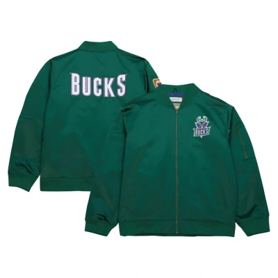 Mitchell & Ness Men's  Green Distressed Milwaukee Bucks Hardwood Classics Vintage-like Logo Full-zip