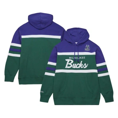 Mitchell & Ness Men's  Green, Purple Milwaukee Bucks Head Coach Pullover Hoodie In Green,purple