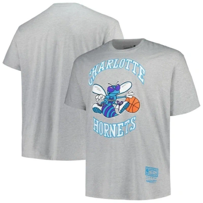 Mitchell & Ness Men's  Heather Gray Distressed Charlotte Hornets Big And Tall Hardwood Classics Vinta