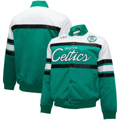 Mitchell & Ness Men's  Kelly Green, White Boston Celtics Big And Tall Heavyweight Full-snap Satin Jac In Kelly Green,white