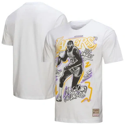 Mitchell & Ness Magic Johnson White Los Angeles Lakers Hardwood Classics Chalked Up T-shirt