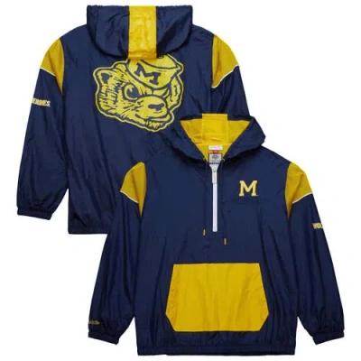 Mitchell & Ness Men's Navy Michigan Wolverines Anorak Vintage Logo Half-zip Hoodie Jacket