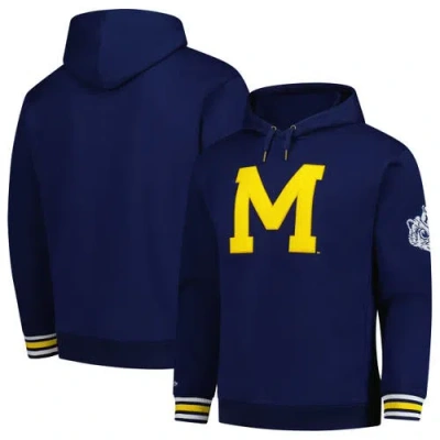Mitchell & Ness Men's Navy Michigan Wolverines Chain Stich Fleece Pullover Hoodie