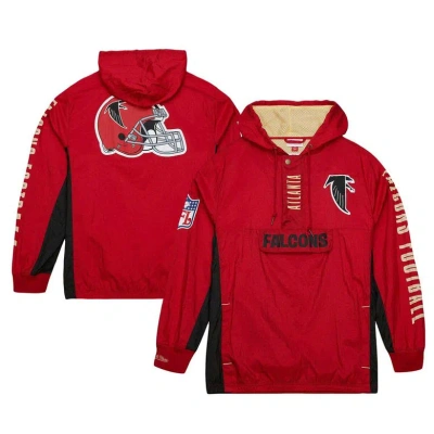 Mitchell & Ness Men's  Red Distressed Atlanta Falcons Team Og 2.0 Anorak Vintage-like Logo Quarter-zi