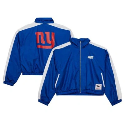 Mitchell & Ness Royal New York Giants Nylon Cropped Full-zip Jacket In Blue