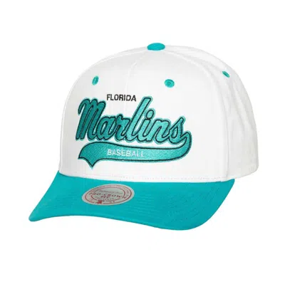 Mitchell & Ness White Florida Marlins Cooperstown Collection Tail Sweep Pro Snapback Hat In Blue