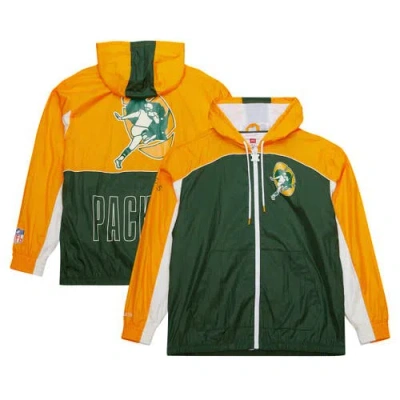Mitchell & Ness White Green Bay Packers Big Shot Premium Full-zip Windbreaker