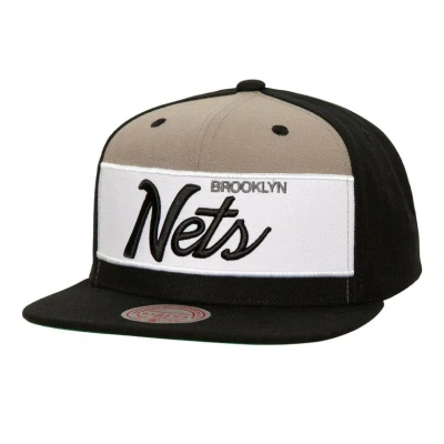 Mitchell & Ness White/black Brooklyn Nets Retro Sport Color Block Script Snapback Hat