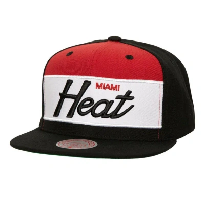 Mitchell & Ness Men's  White, Black Miami Heat Retro Sport Colorblock Script Snapback Hat In White,black