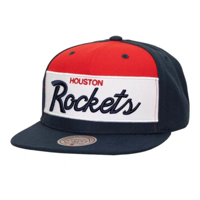 Mitchell & Ness Men's  White, Navy Houston Rockets Retro Sport Colorblock Script Snapback Hat In White,navy