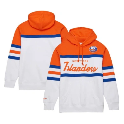 Mitchell & Ness Men's  White, Orange New York Islanders Head Coach Pullover Hoodie In White,orange