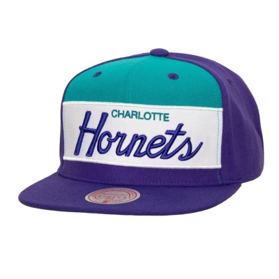 Mitchell & Ness Men's  White, Purple Charlotte Hornets Retro Sport Color Block Script Snapback Hat In White,purple