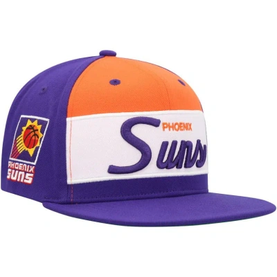 Mitchell & Ness Men's  White, Purple Phoenix Suns Retro Sport Colorblock Script Snapback Hat In White,purple
