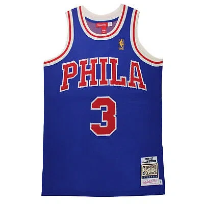 Pre-owned Mitchell & Ness X Clot M&n Philadelphia 76ers Knitted Jersey Allen Iverson Tank In Blue