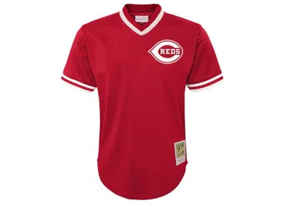 Pre-owned Mitchell & Ness Mlb Kids Cincinnati Reds Johnny Bench 1983 Authentic Mesh Bp Jersey In Scarelet Red Red