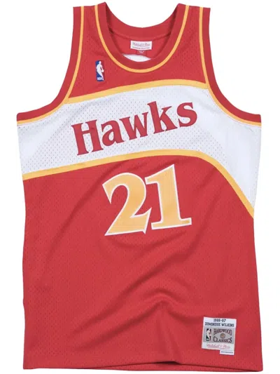 Mitchell & Ness "nba Atlanta Hawks 86 Dominique Wilkins" Swingman Road Jersey Waistcoat Top In Red