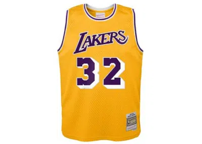 Pre-owned Mitchell & Ness Nba Kids Los Angeles Lakers Magic Johnson 1984 1985 Swingman Home Jersey In Light Gold