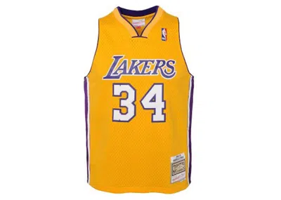 Pre-owned Mitchell & Ness Nba Kids Los Angeles Lakers Shaquille O'neal 199900 Swingman Home Jersey In Light Gold