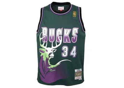Pre-owned Mitchell & Ness Nba Kids Milwaukee Bucks Ray Allen 199697 Swingman Alternate Jersey In Green