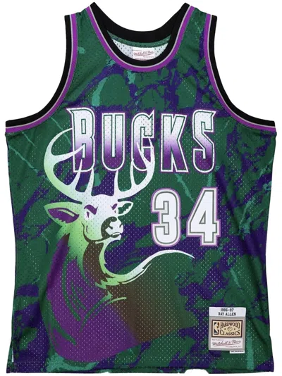 Mitchell & Ness "nba Milwaukee Bucks 1996 Ray Allen" Team Marble Swingman Jersey Waistcoat Top In Green