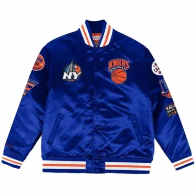 Mitchell & Ness Nba New York Knicks Champ City Satin Jacket In Blue