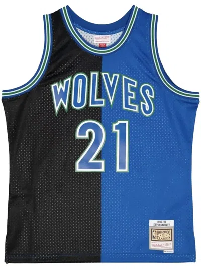 Mitchell & Ness "nba Timberwolves 1995 Kevin Garnett" Split Swingman Basketball Jersey In Blue