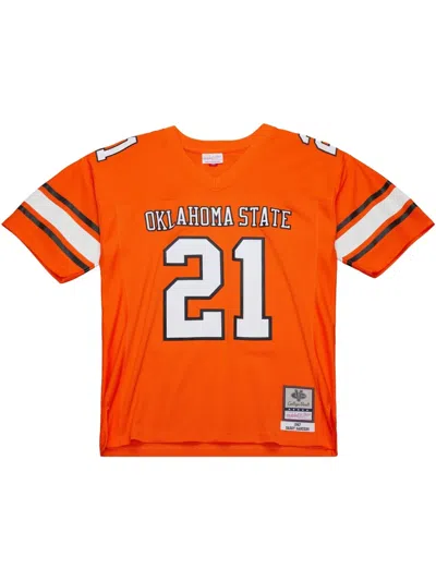 Mitchell & Ness Ncaa Dark "oklahoma State Cowboys 1987 Barry Sanders" Jersey In Orange