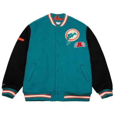 Mitchell & Ness Nfl Miami Dolphin Team Legacy Varsity Jacket In Teal/black