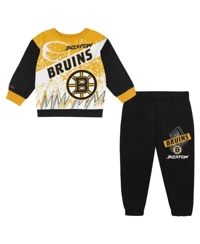 Mitchell & Ness Babies' Toddler Boston Bruins Two-piece Oversized Block Buster Fleece Sweatshirt Pants Set In Black