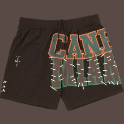 Pre-owned Mitchell & Ness Travis Scott X Mitchell And Ness Miami Hurricanes Shorts In Brown