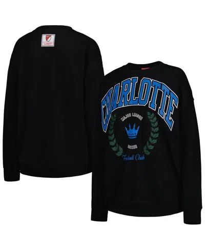 Mitchell & Ness Women's  Black Distressed Charlotte Fc Logo 2.0 Pullover Sweatshirt