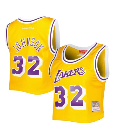 Mitchell & Ness Women's  Magic Johnson Gold Los Angeles Lakers 1984 Hardwood Classics Crop Player Tan