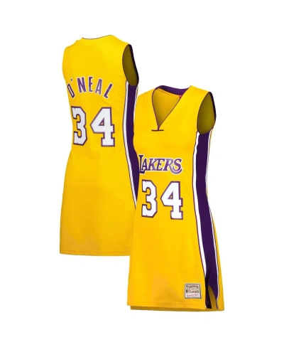 Mitchell & Ness Women's  Shaquille O'neal Gold Los Angeles Lakers 1999 Hardwood Classics Name & Numbe