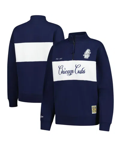 Mitchell & Ness Women's Navy Chicago Cubs Quarter-zip Pullover Top