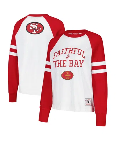 Mitchell & Ness Women's White/scarlet San Francisco 49ers Slub Long Sleeve T-shirt In White,scarlet