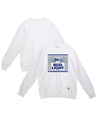 Mitchell & Ness X Bud Light Men's White Seattle Seahawks The Crest Pullover Sweatshirt