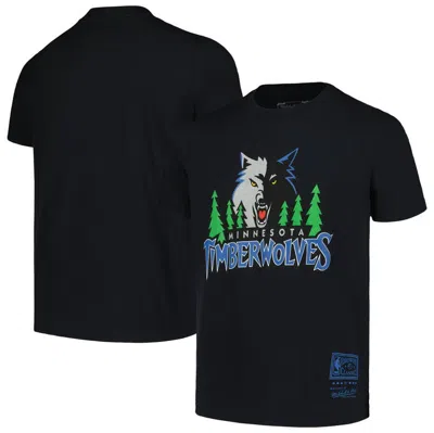 Mitchell & Ness Kids' Youth  Black Minnesota Timberwolves Hardwood Classics Retro Logo T-shirt