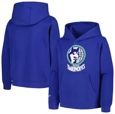 Mitchell & Ness Kids' Youth  Blue Minnesota Timberwolves Hardwood Classics Retro Logo Pullover Hoodie