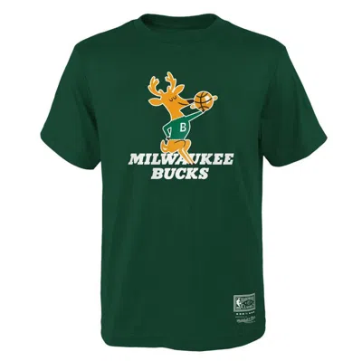 Mitchell & Ness Kids' Youth  Hunter Green Milwaukee Bucks Hardwood Classics Retro Logo T-shirt