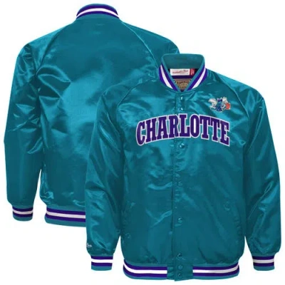 Mitchell & Ness Kids' Youth  Teal Charlotte Hornets Hardwood Classics Satin Raglan Full-snap Jacket In Animal Print