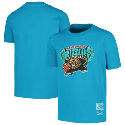 Mitchell & Ness Kids' Youth  Turquoise Vancouver Grizzlies Hardwood Classics Retro Logo T-shirt